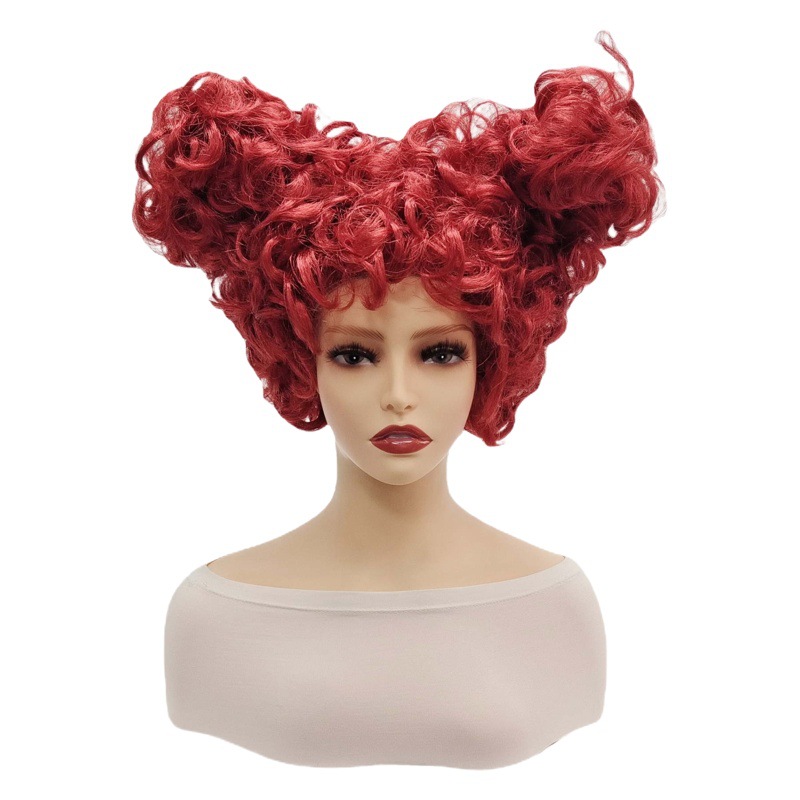 Cross-Border European and American Red Double-Horned Anime Wig Alice in Wonderland Cosplay Red Queen Curly Hair Role Play