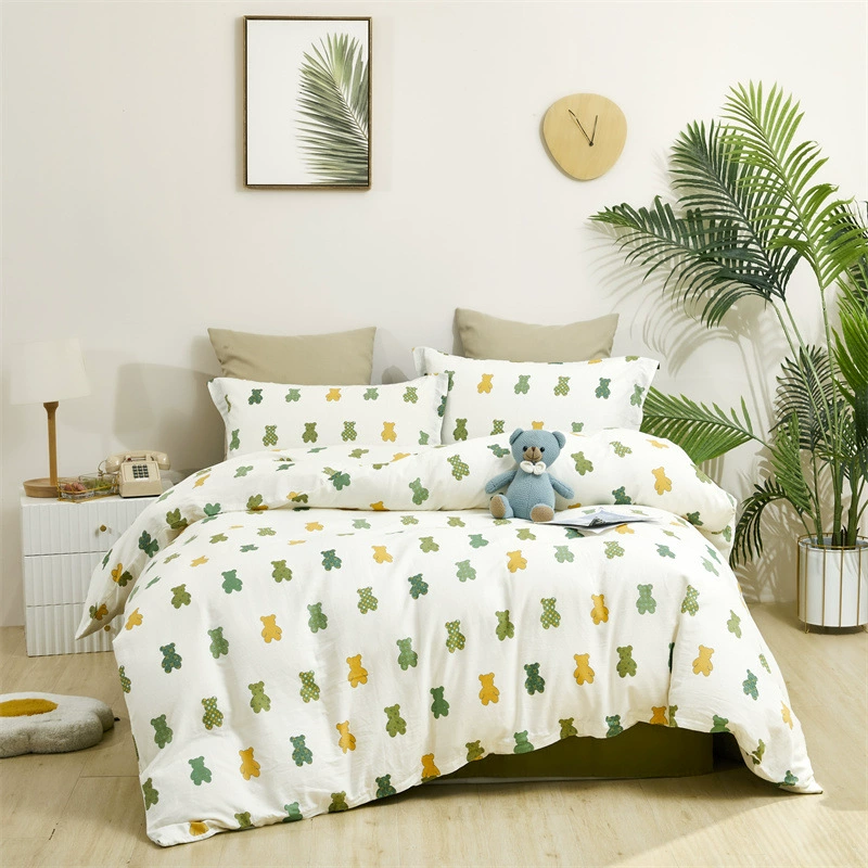 Свежий и простой комплект из четырех предметов из двухслойной хлопковой марли: простыня, пододеяльник из чистого хлопка, комплект из трех предметов для односпальной кровати в студенческом общежитии, оптом.