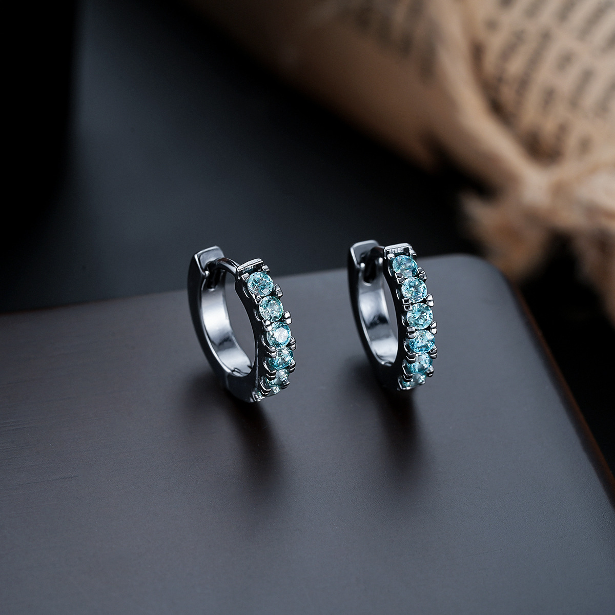 X1074-F (sea blue earrings) gun black pair