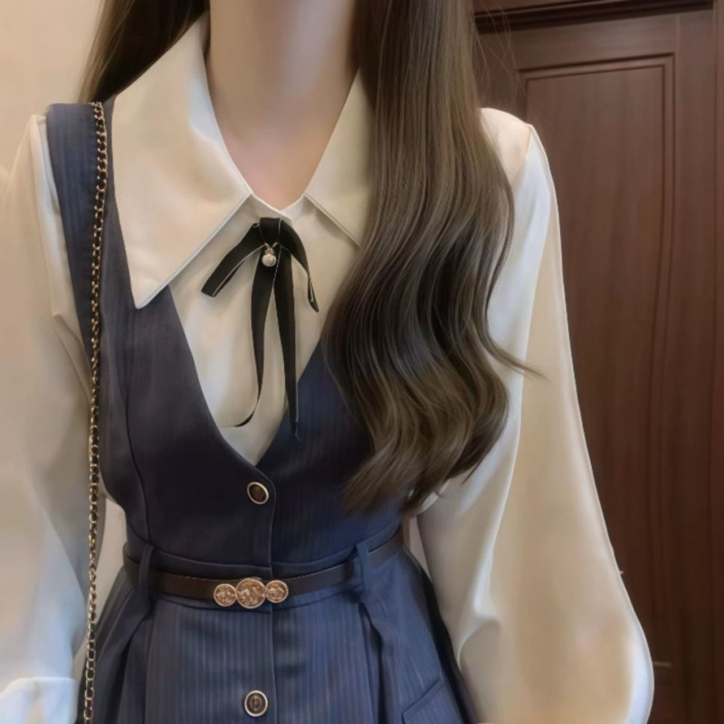 单件套装日系学院风背带连衣裙女学生百搭收腰显瘦中长款背心裙子|undefined