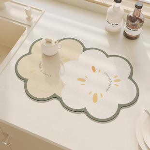 Fresh Washbasin Countertop Non-Slip Drain Mat Kitchen Stain-Resistant and Water-Absorbent Technology Cloth Table Mat Anti-Scalding Insulated Table Mat