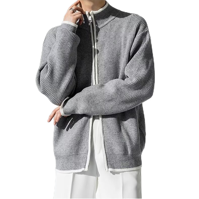 Explosiones transfronterizas de tamaño europeo de gran tamaño cardigan jersey suéter hombre chaqueta de color chaqueta de fábrica de negocios maduros al por mayor