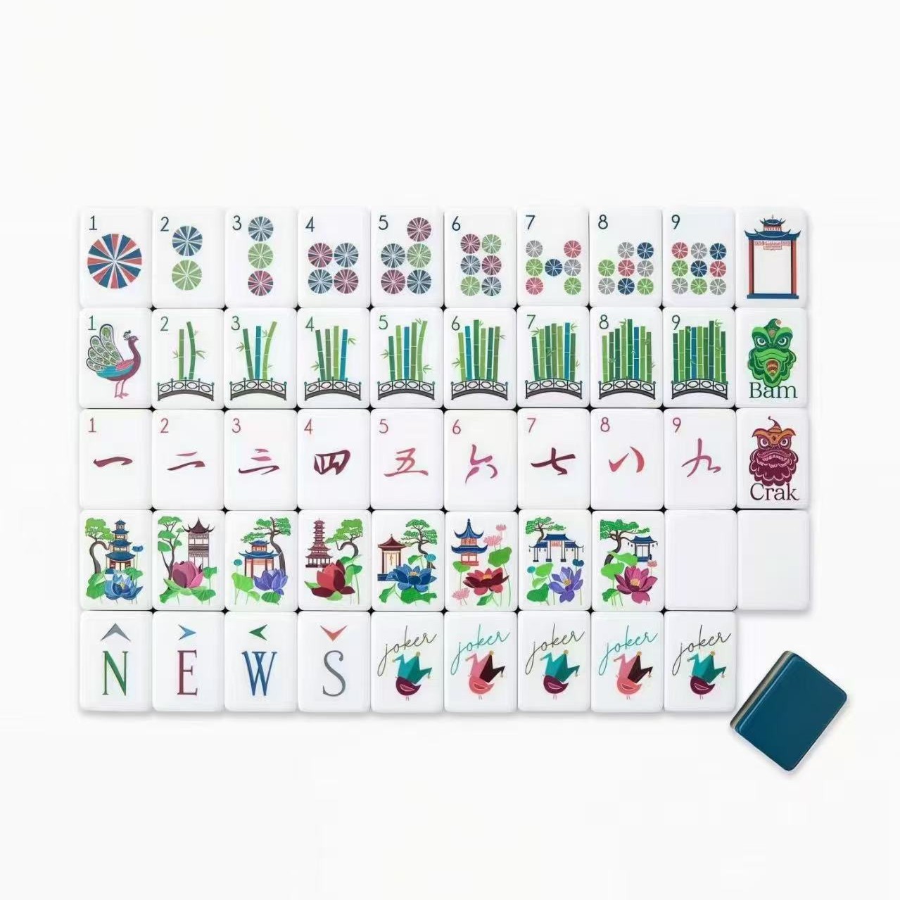 (In-Stock Direct Shipment) Blue Acrylic Hand-Twisted American Mini Mahjong, Four-Layer Color-Blocking American-Style Leisure Entertainment Mini Mahjong