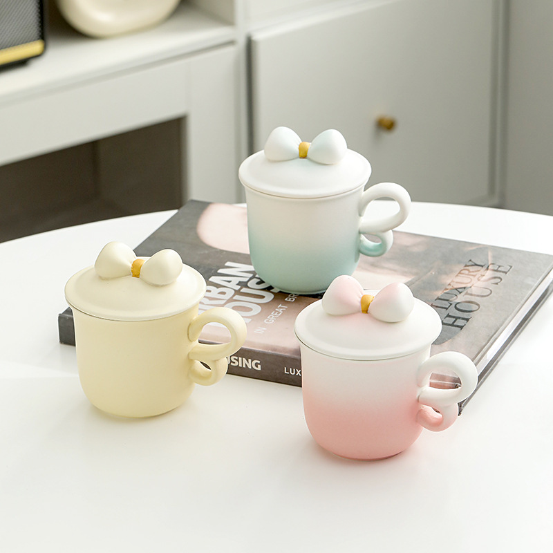 水杯學生高顏值創意蝴蝶結馬克杯高顏值陶瓷水杯商務伴手禮禮物