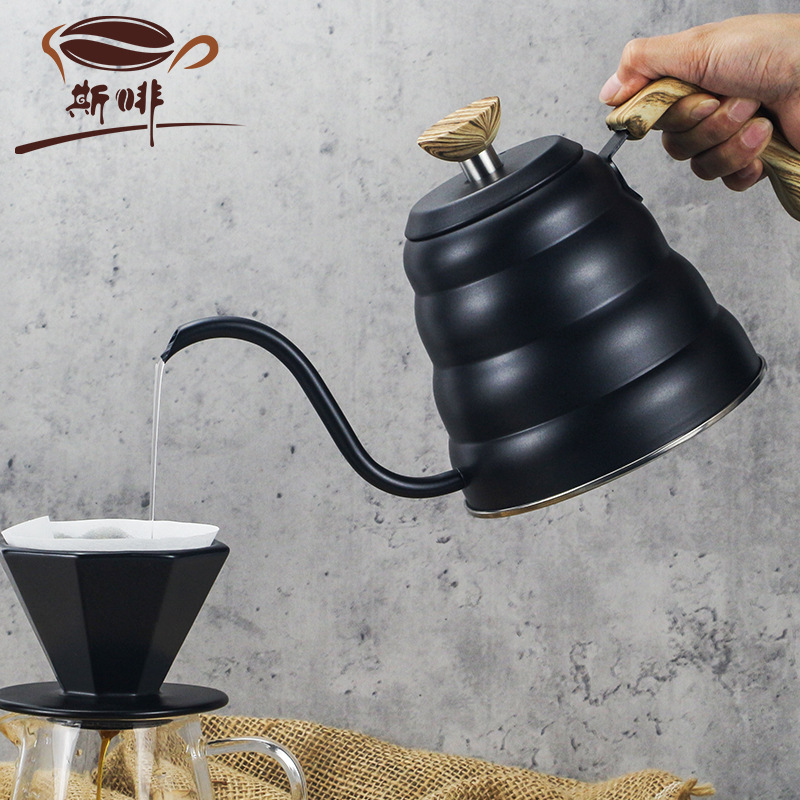 Hervidor de café manual para uso en exteriores, con termómetro, acero inoxidable 304, mango con textura de madera, versión con termómetro. image 3
