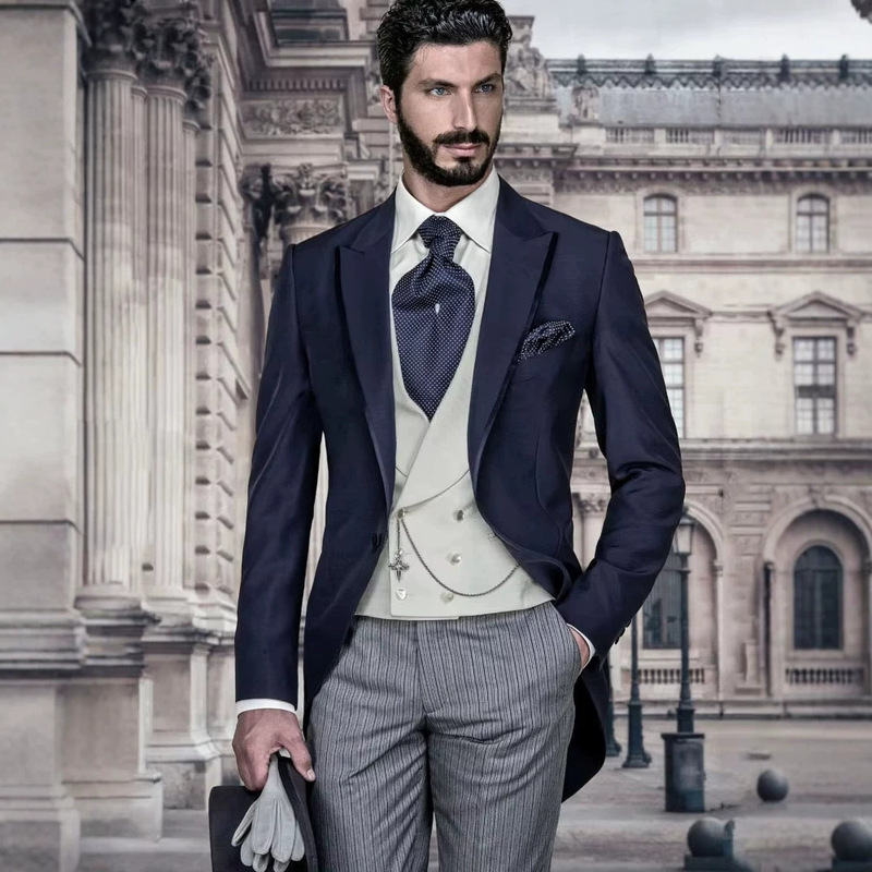 2026 New Cross-Border Men's Suit Set for Weddings, Business Meetings, Hosts, Long Slim-Fit Tuxedo