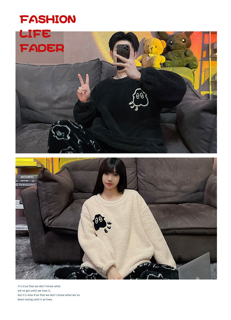 GraceChic GraceChic Couple Pajamas Women Coral Women's Warm Thickened Fleece Men's Autumn Winter Homewear Set_voghion.com