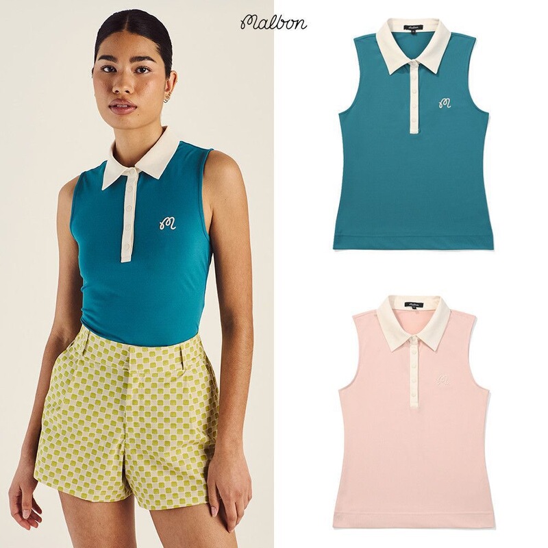 26 Summer Korean Malbon Golf Clothing Women's Sports Elastic Quick-Drying Vest Polo Shirt Lightweight and Breathable