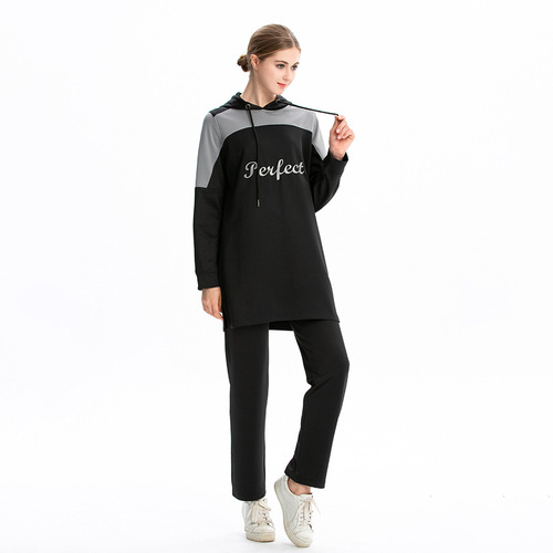 M-3XL New Single Piece Middle Eastern Arab Hui Muslim Sporty Casual Colorblock Hooded Sweatshirt Y001