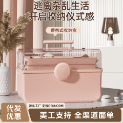 大容量化粧品収納ケースネット赤プラスチックほこり防止透明デスクトップ携帯式薬品収納ボックス