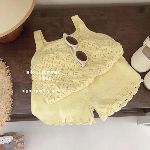 Summer Girls Lace-Top Shorts Knit Set Children's Thin Breathable Two-Piece Set