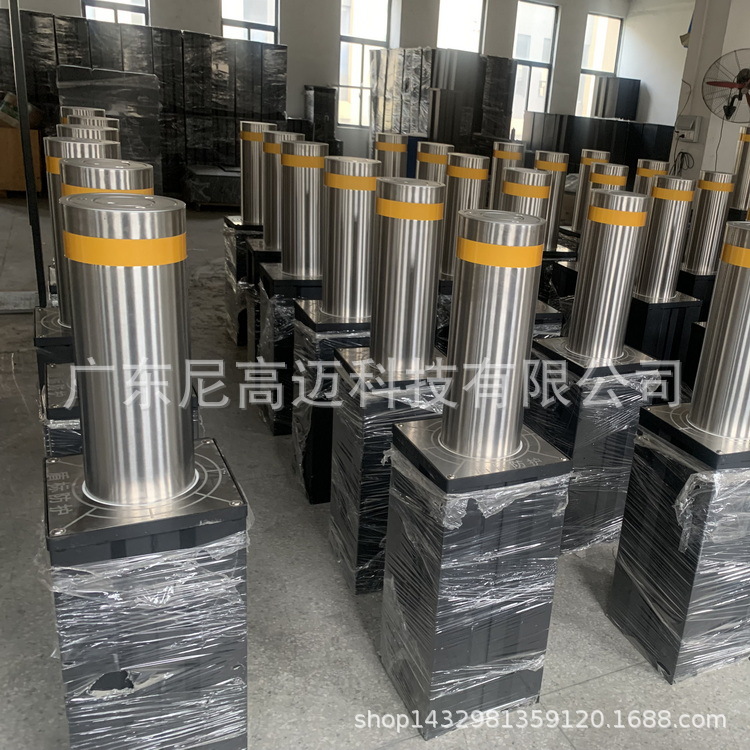 步行街路口防撞拦车桩液压升降杆219直径304不锈钢电动路障厂家