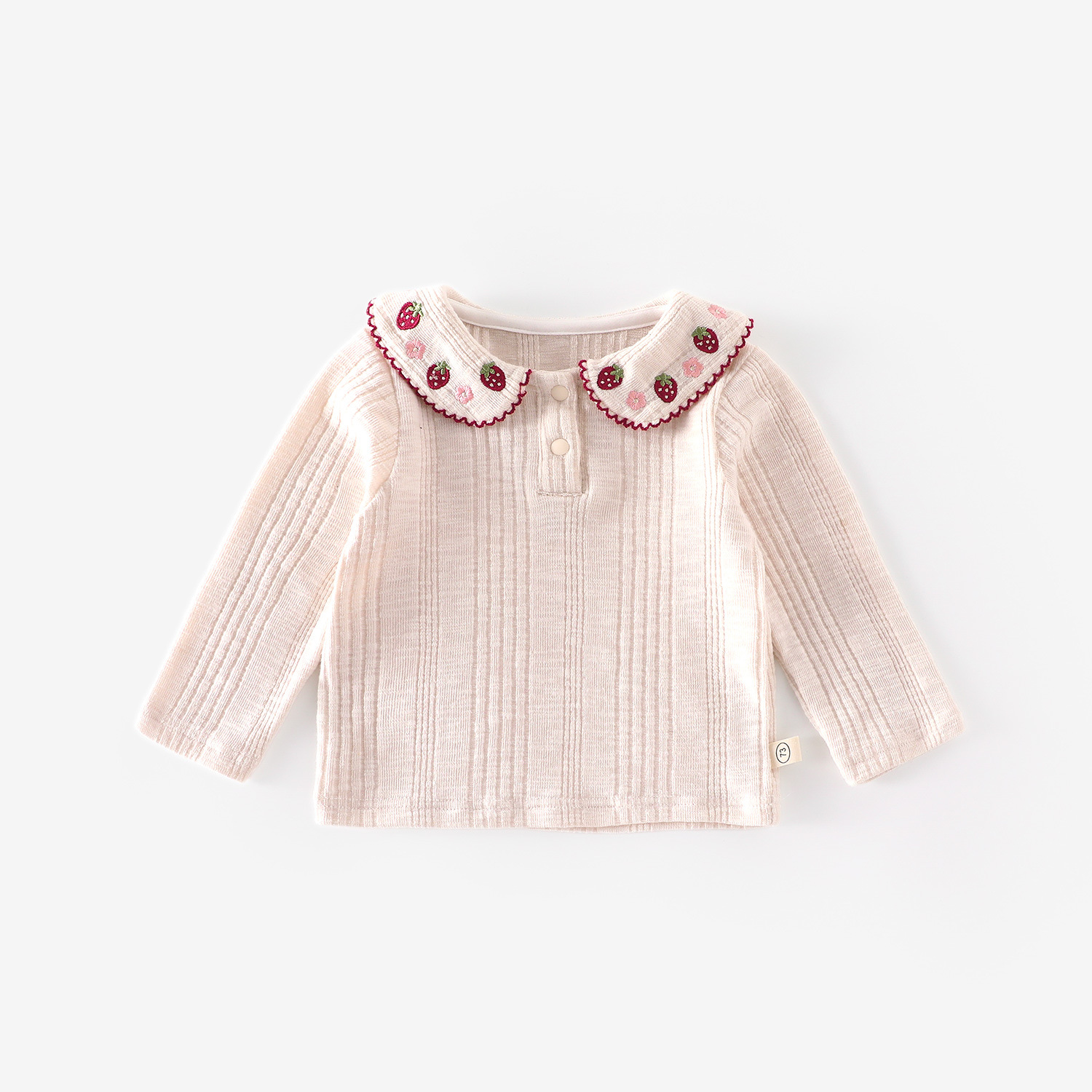 女の子用韓国風インナーシャツ、秋用ベビーおしゃれドールカラーイチゴTシャツ、子供用かわいい秋服
