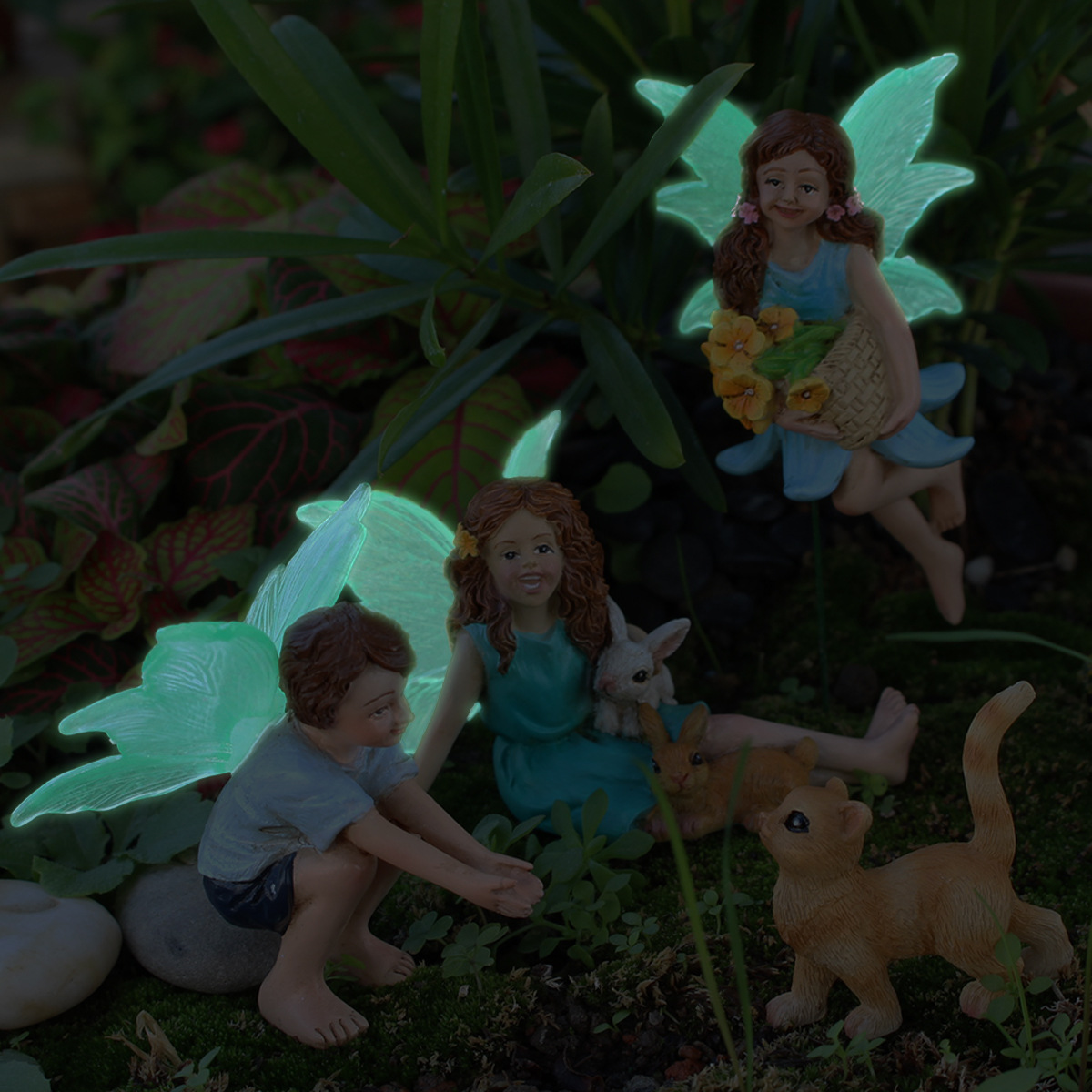  courtyard balcony gardening luminous luminous flower fairy animal set four decorative gifts home simulation resin insert