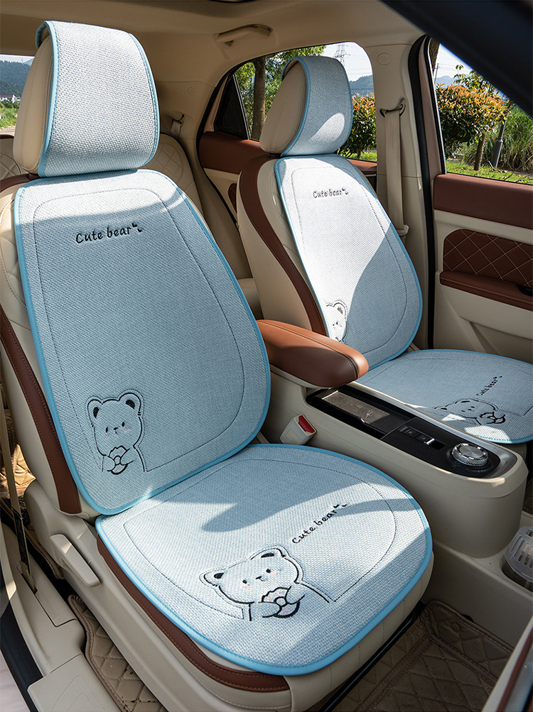 New Linen Donut Bear Cartoon Four Seasons Car Seat Cushion Set