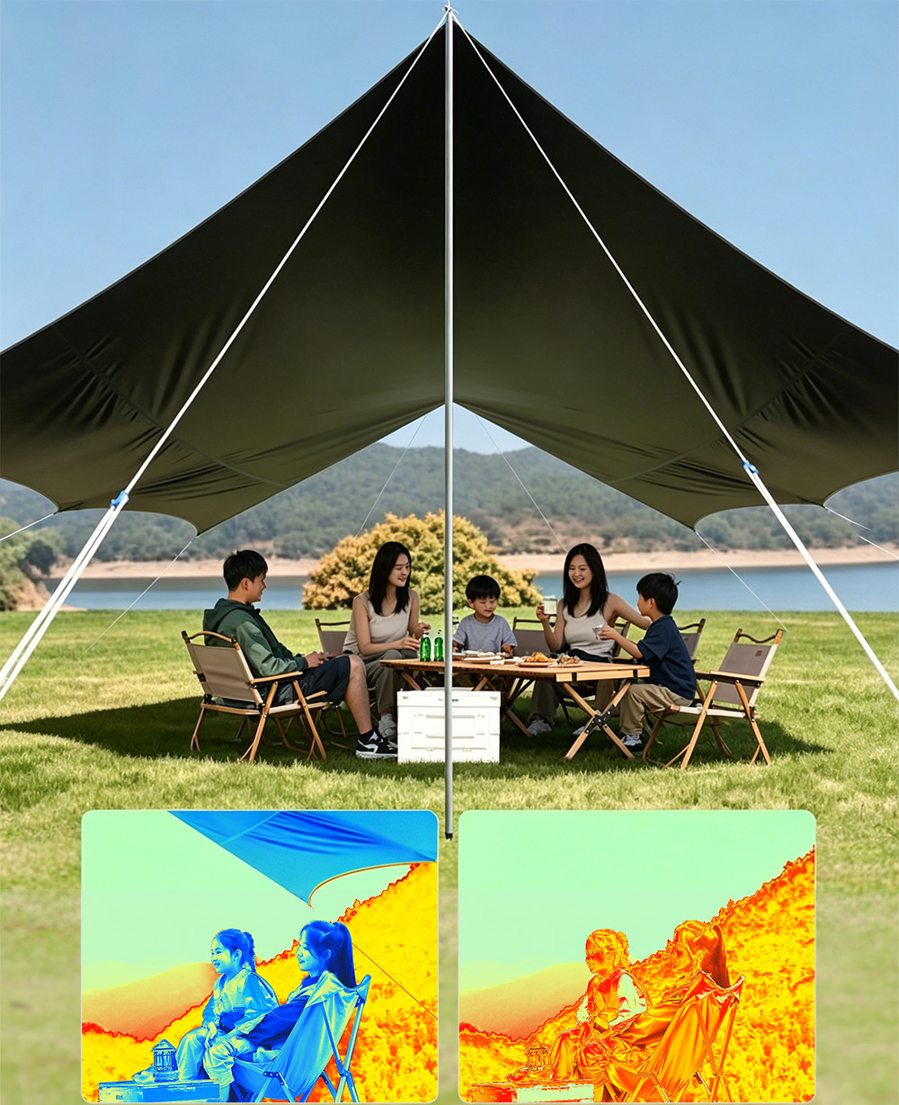 Jungle Warriors Canopy Tent Outdoor Large Black Vinyl Camping Sunshade Rainproof Sun Protection Complete Set of Equipment