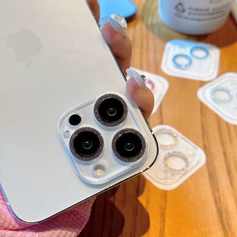 iPhone16透明レンズフィルム一体型グリッター17pro一体型CDパターンレンズフィルムApple14フルカバーフィルム|undefined