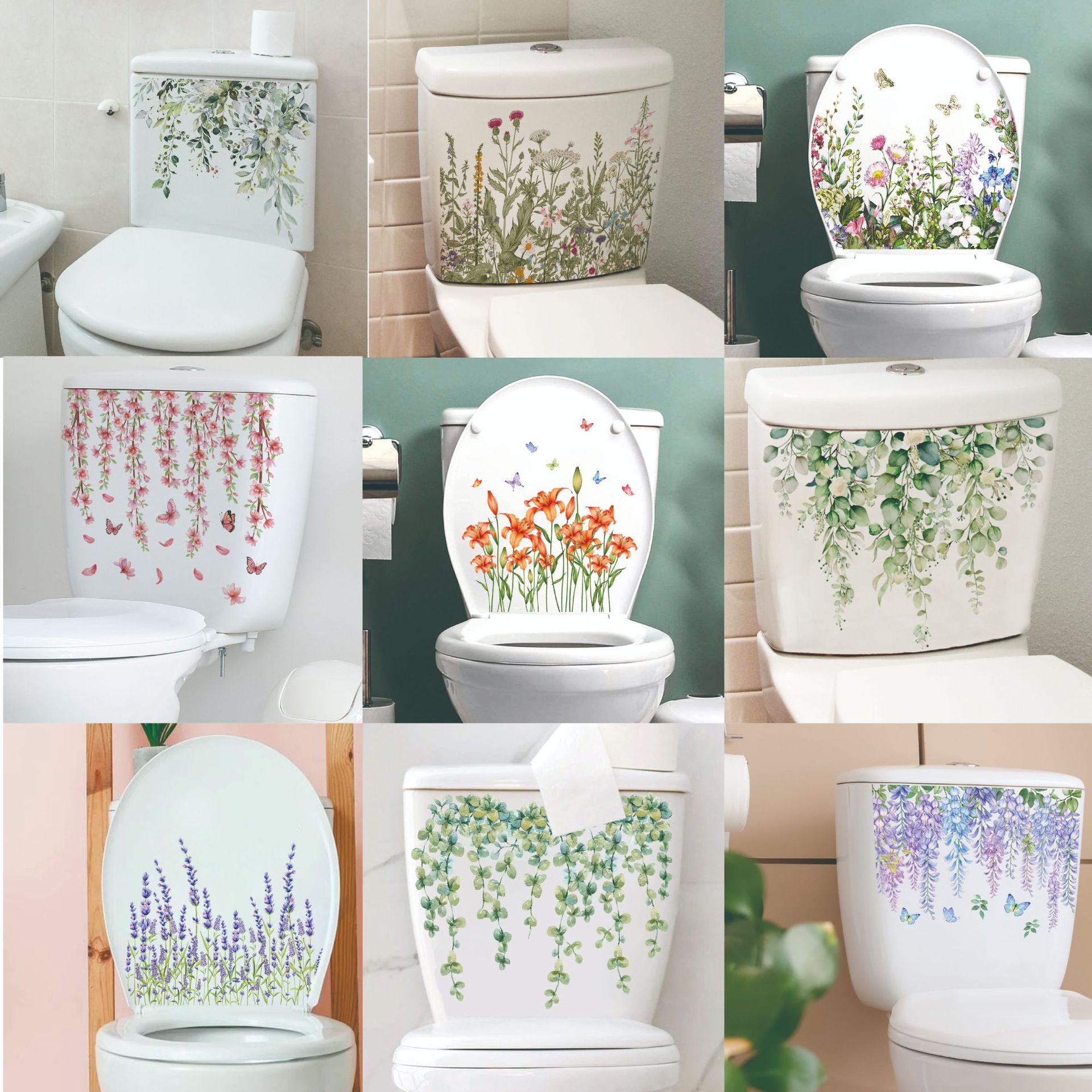 Purple Hawthorn new plant flower refrigerator stickers toilet stickers wall stickers toilet decoration self-adhesive wall stickers manufacturers