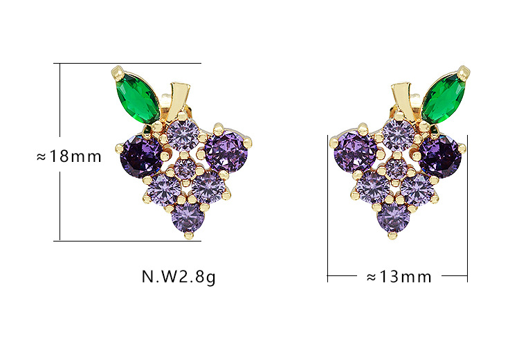Cute Gold-plated Zircon Grape Earrings Wholesale display picture 1