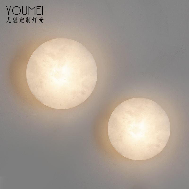 Spanish natural marble round wall lamp Nordic simple modern minimalist living room background wall bedroom bedside marble lamp