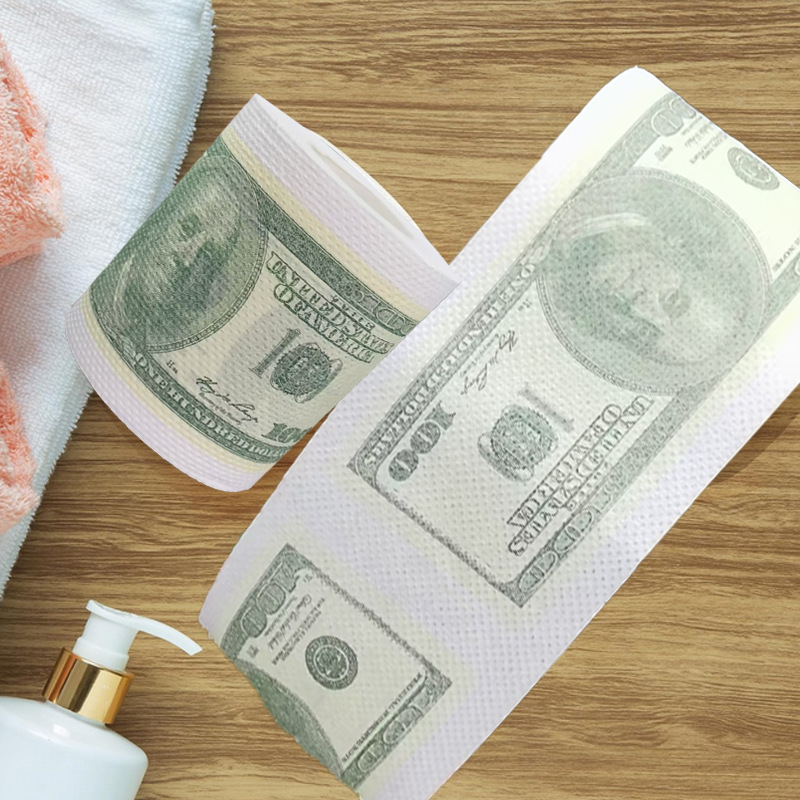 Hongyang Cross-Border New Product White $100 Fun Creative Novelty Colorful Printed 2-Layer Toilet Paper