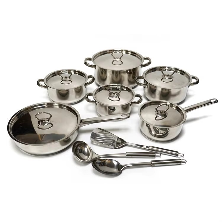 Fuente transfronteriza de olla de acero inoxidable engrosada y de fondo múltiple 15pcs combinación de olla de cocina 35pcs pot