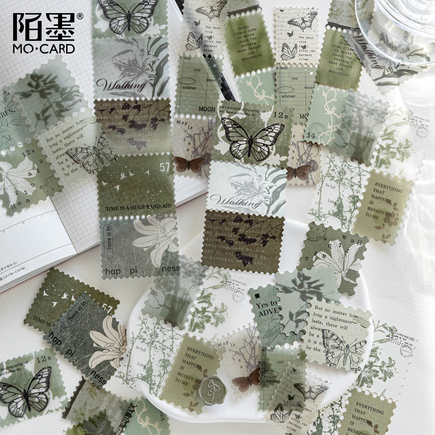 Momo Double Pack Stamp Sticker Pack - Serenity Series - Vintage DIY Journal Decoration 4 Styles
