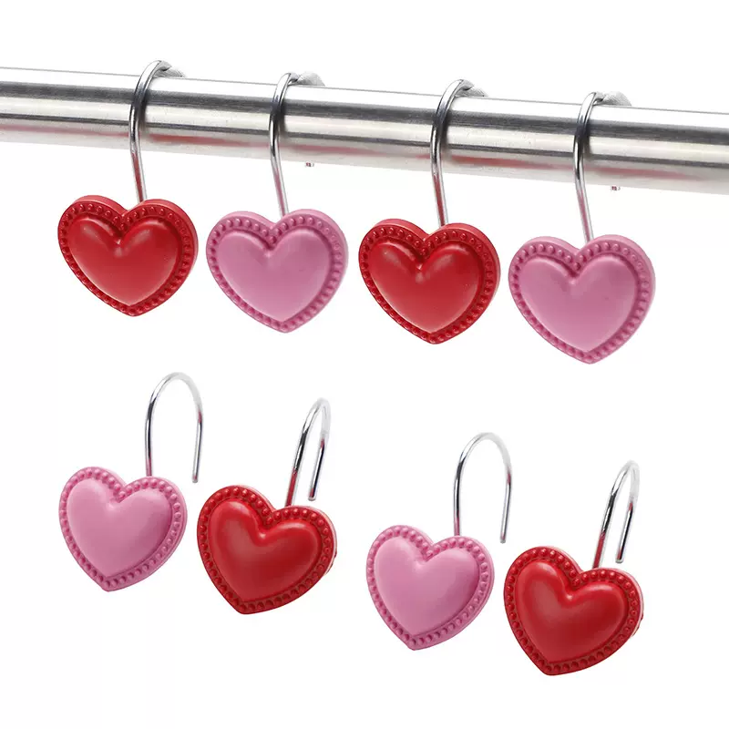 跨境专供浴室浴帘挂钩心形树脂浴帘挂钩爱心形窗帘钩心型帘钩批发