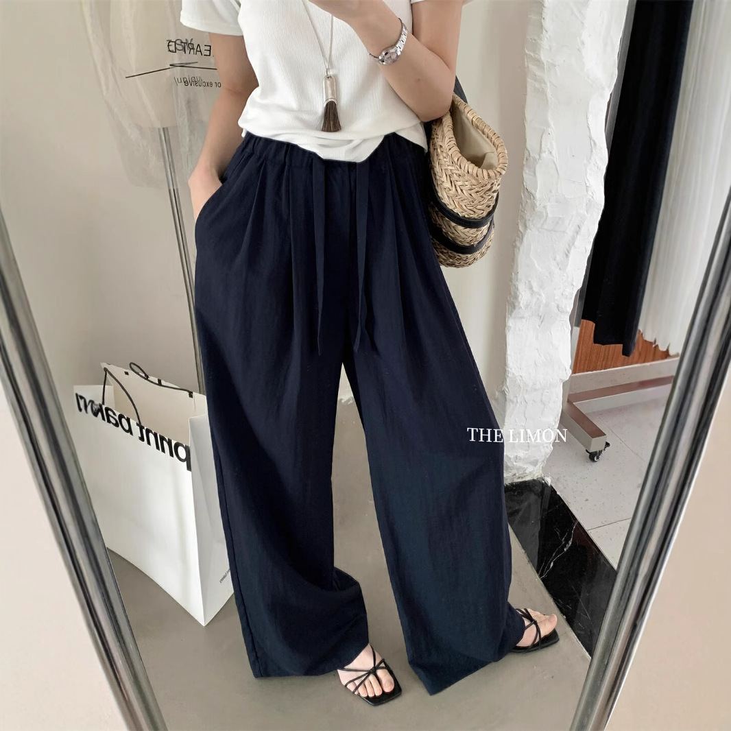 THE LIMON Lemon Green Tea Summer Ice Cream Divine Pants Protector solar Cordón Pantalones casuales delgados de pierna ancha Mujeres image 3