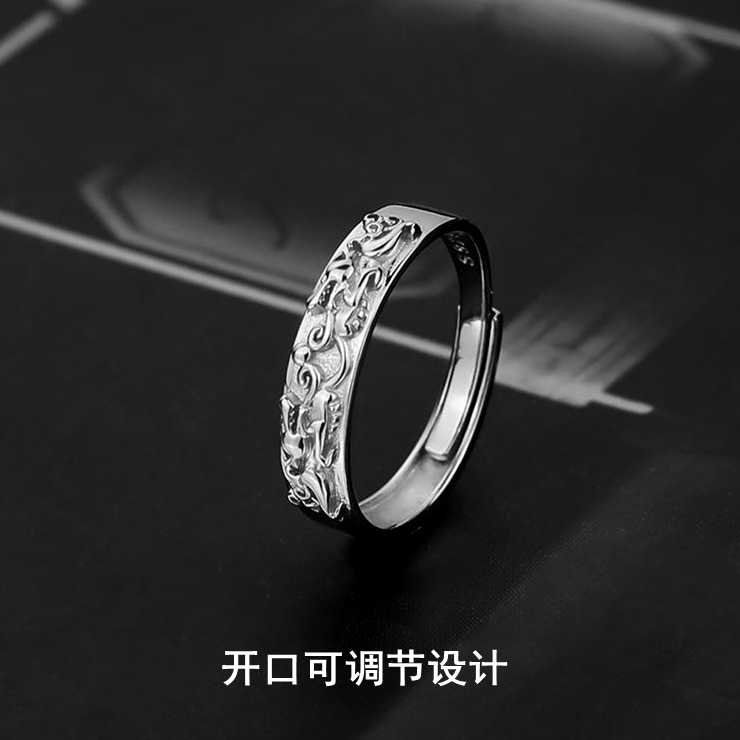 镀S95纯银招财转貔貅戒指男女士个性霸气时尚潮食指环开口可调节|undefined