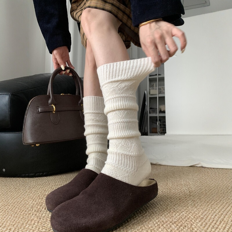 2025 New Autumn and Winter Flats-Soled Cotton Slippers Retro Thick-Soled Furry Loafers Half Slippers for Women to Wear Outside