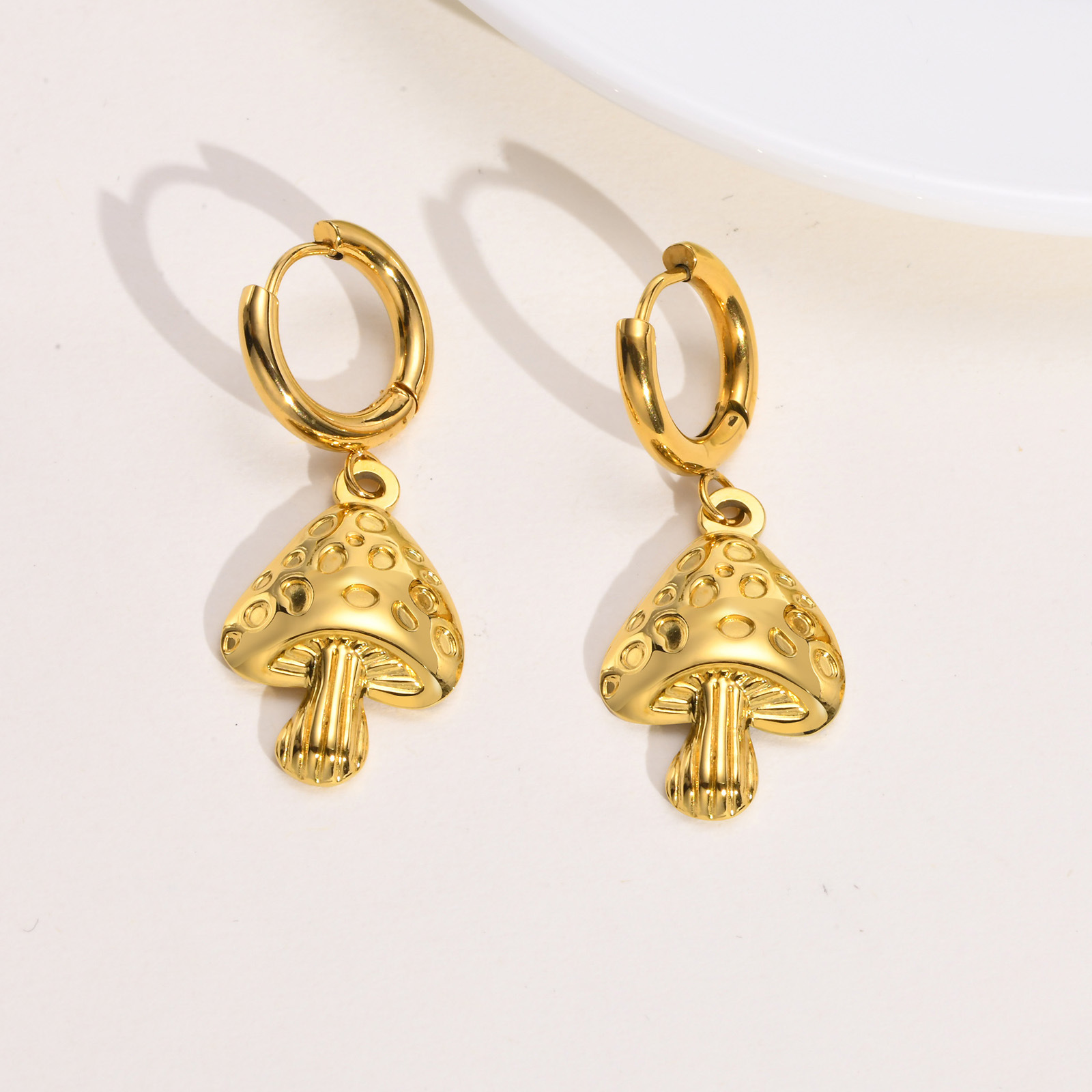 304 Stainless Steel Chain Material Holiday Occasion PVD Coated Gold Plated Mushroom 201 Stainless Steel Retro Waterproof Non Tarnish 304 Stainless Steel Earrings Necklace