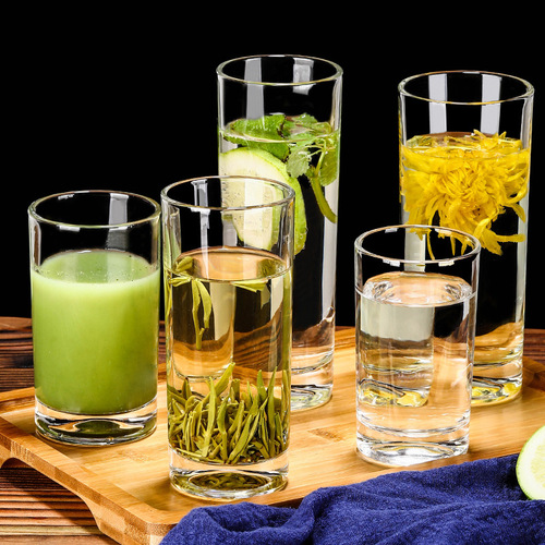 Restaurant transparent straight glass water cup beverage juice cup milk cup green tea cup straight cup set wholesale