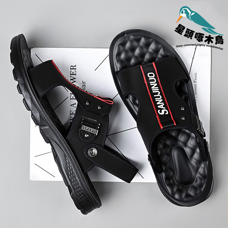 샌들 남성 여름 새로운 가죽 부드러운 밑창 미끄럼 방지 비치 신발 캐주얼 듀얼 사용 샌들