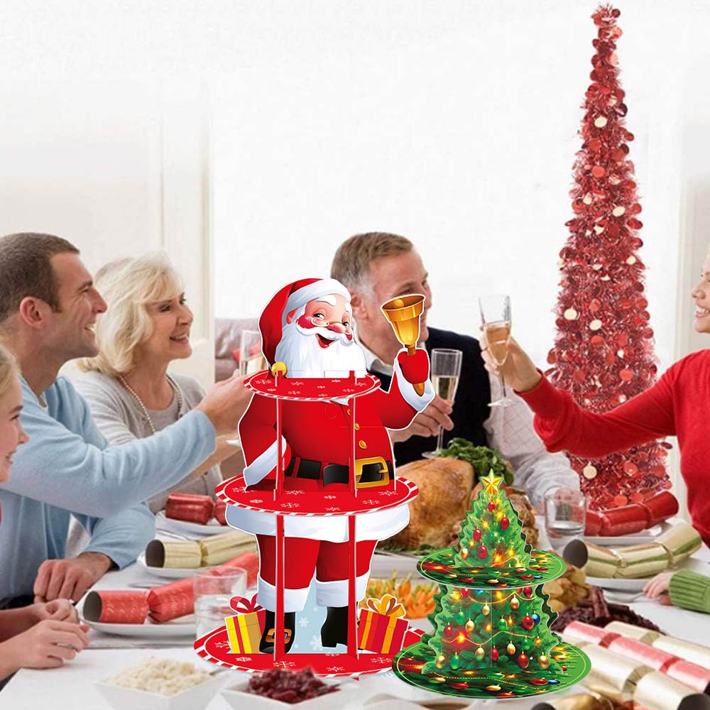 Nuevos productos transfronterizos Decoración navideña Soporte para pasteles Tema de Navidad de invierno Postres Aperitivos Soporte para pasteles multicapa