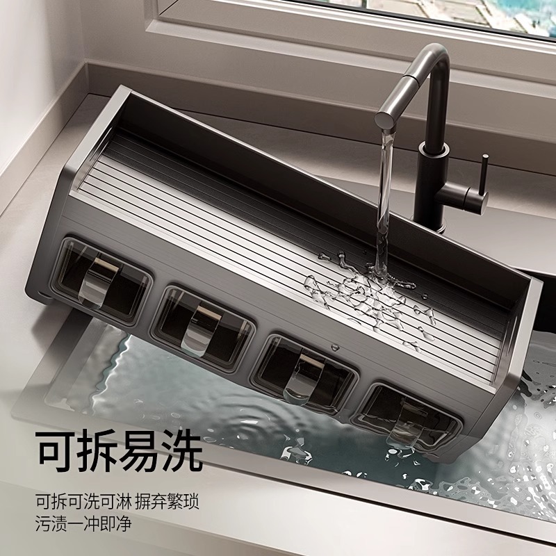 台所の物置棚の高級家庭用の穴を開けない壁掛け式の調味料箱の油塩と酢の収納棚の調味料缶の棚|undefined
