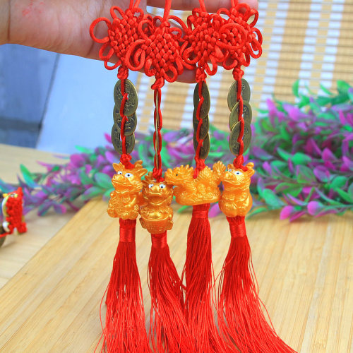 Chinese style 2024 New Year decoration zodiac dragon golden dragon Chinese knot pendant crafts real copper five emperors money pendant