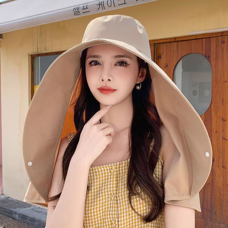 太阳帽防晒遮阳遮脸超大披肩护颈一体女夏季户外防紫外线渔夫帽子