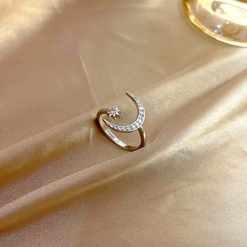 Новое кросс-борт jewelry, европейско-американская внешняя торговля персонализированное кольцо с инкрустированным камнем луна и звезда, открывающая регулировка серп и руки украшения для женщин