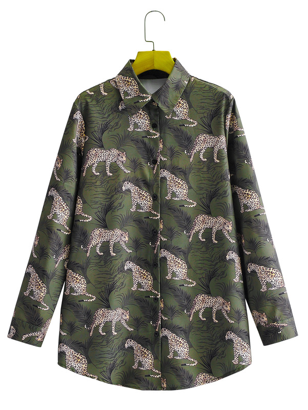 Spring 2023 foreign trade cross-border wholesale European and American women's leopard print loose long sleeve shirt 1783