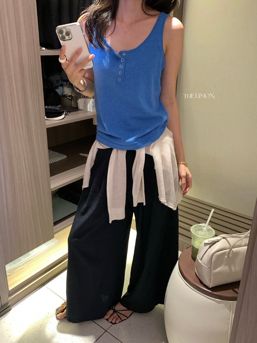Quần ống rộng nữ vải linen phối cotton dáng suông mùa hè — Xám gạo, Xanh xám nhạt, Xanh đen, Cam bí ngô chi tiết 33