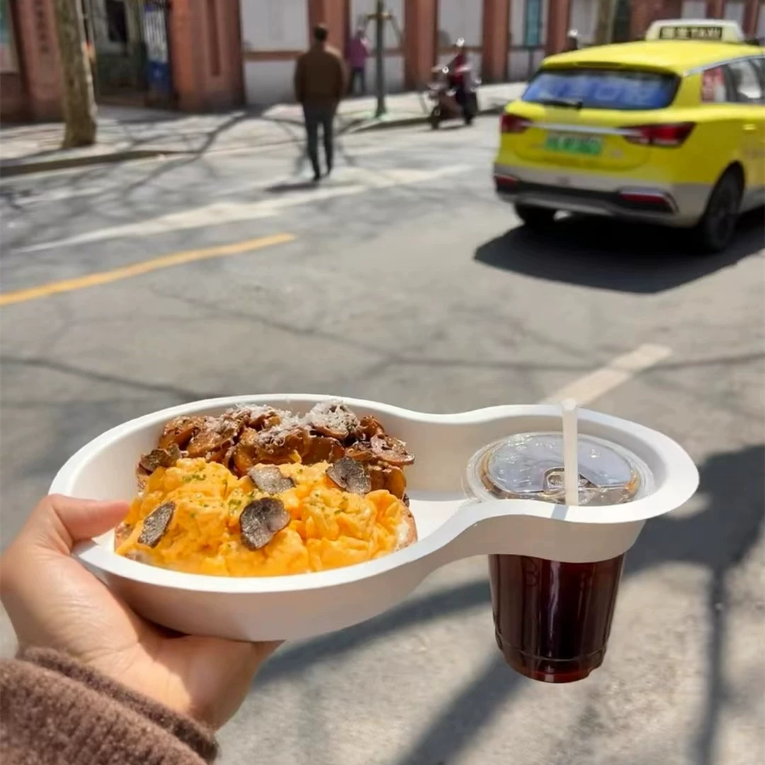 Одноразовый Разлагаемый креативный поднос для хот-догов CITYWALK, Западный поднос для еды, двухсеточный подстаканник для кофейных напитков, тарелка утолщенная