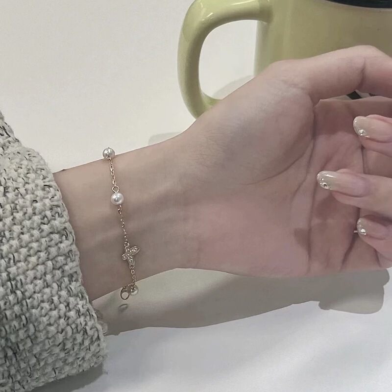 Akoya Aurora Natural Freshwater Pearl Sterling Silver Bracelet Advanced Bracelet Simple Super Flash Stars Butterfly All-Match