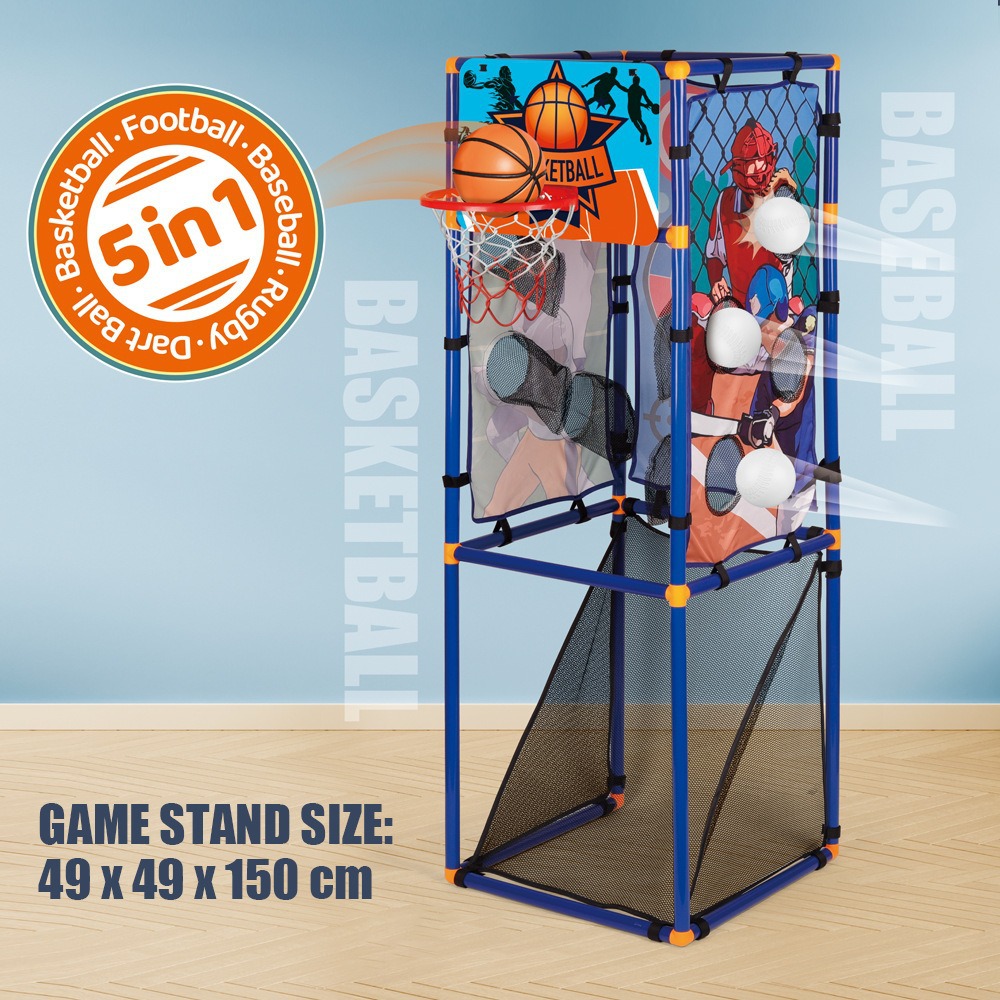 Transfronterizo 5 - en - 1 rack multifuncional de lanzamiento de bolas para niños indoor y al aire libre rack de lanzamiento móvil juego de juguetes