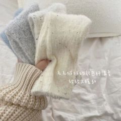 水貂絨秋冬款吸汗襪子女韓系純色點子紗中筒襪加厚毛絨地板堆堆襪