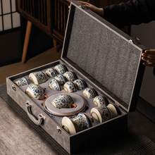 青花黄汝窑茶具套装家用轻奢高档陶瓷泡茶壶功夫茶杯整套2025新款