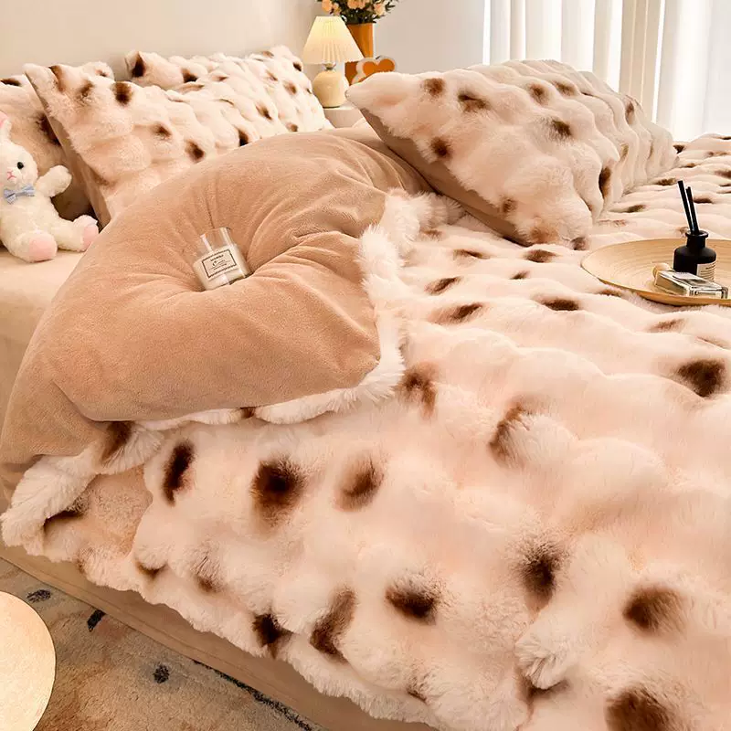 Winter warm set, double-sided coral flannel duvet cover, sheet, 4 piece set