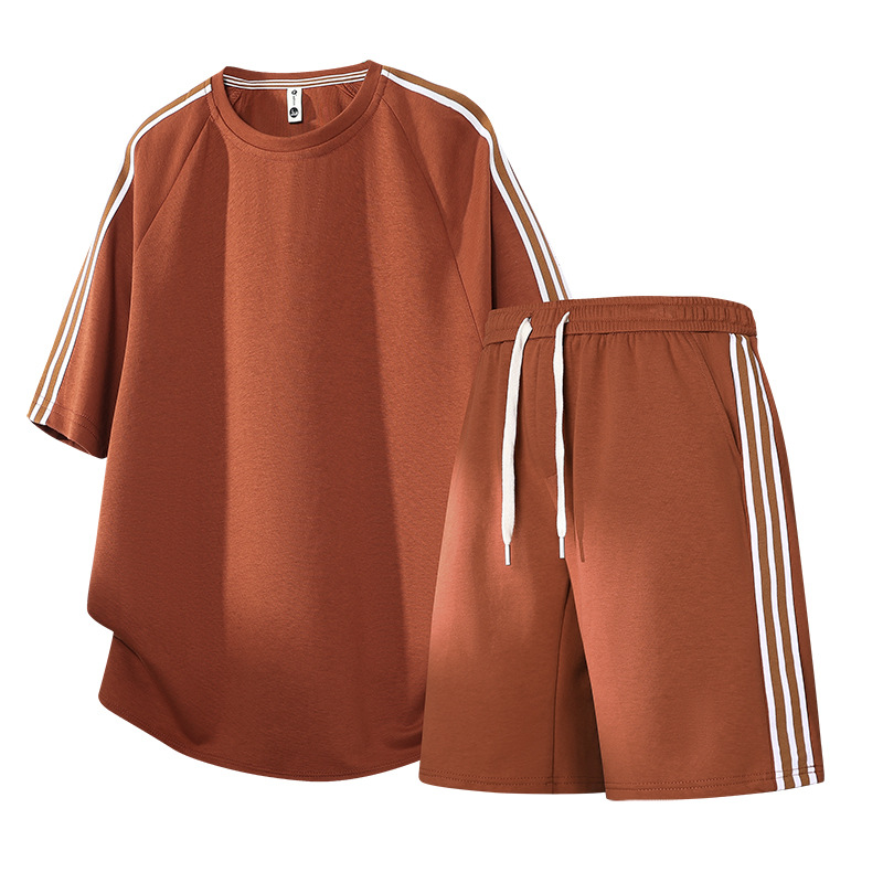 Tres barras transfronterizas de moda masculina de manga corta americana de verano suelta pantalones cortos deportivos casuales de dos piezas image 5