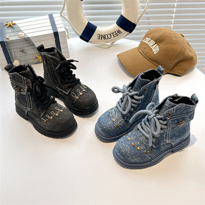 Martens, трендовые демисезонные ретро короткие сапоги для мальчиков в английском стиле, джинсовые ботинки, средней длины
