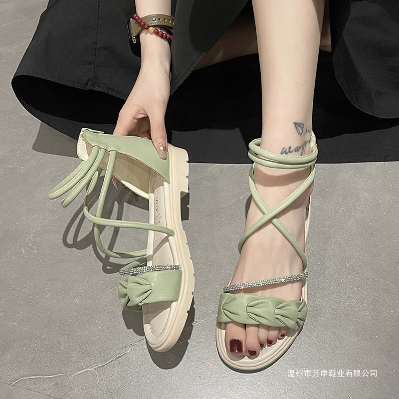 Women's Sandals 2026 Summer New Korean Style Versatile Outdoor Wear Fairy Style Soft Sole Non-Abusive Rhinestone Fashion Roman Shoes Women's Sandals 2026 Summer New Korean Style Versatile Outdoor Wear Fairy Style Soft Sole Non-Abusive Rhinestone Fashion Roman Shoes